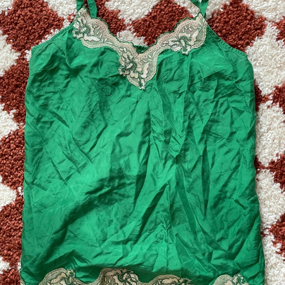 Green Lace Trim Women's Top